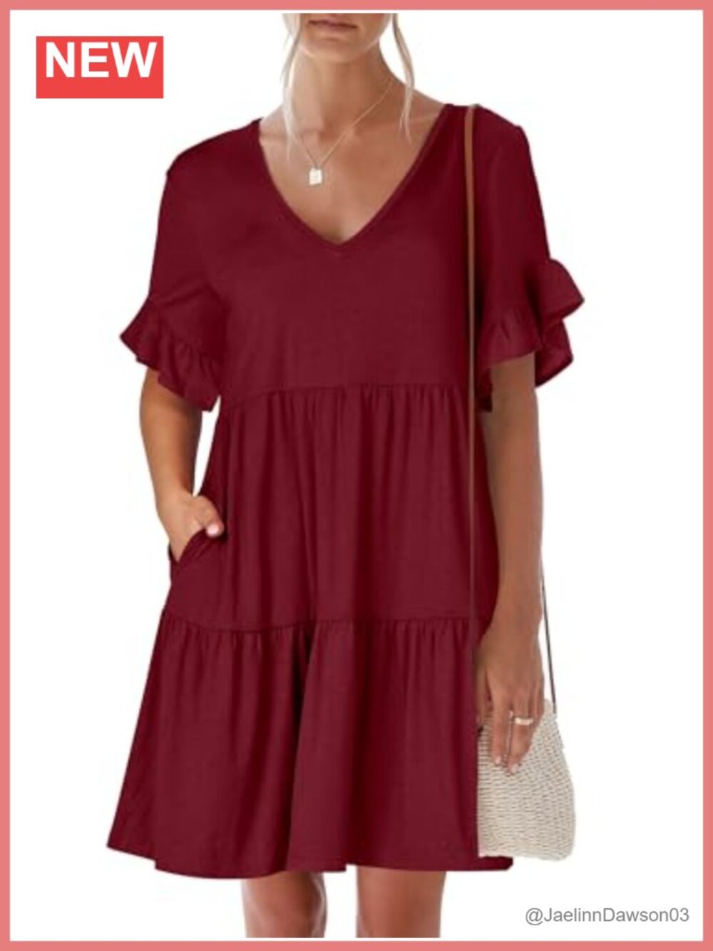 Womens Summer Mini Dress V Neck Ruffle Sleeve A Line Tiered Flowy Casual Beach